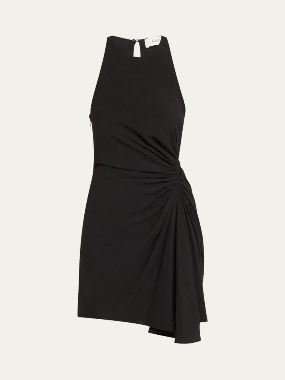 A.L.C. Black Halter Ruched Side Mini Dress with Asymmetric Drape